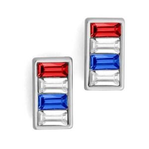 Americana  Patriotic Red, White, Blue Crystal Rectangle Stud Earrings